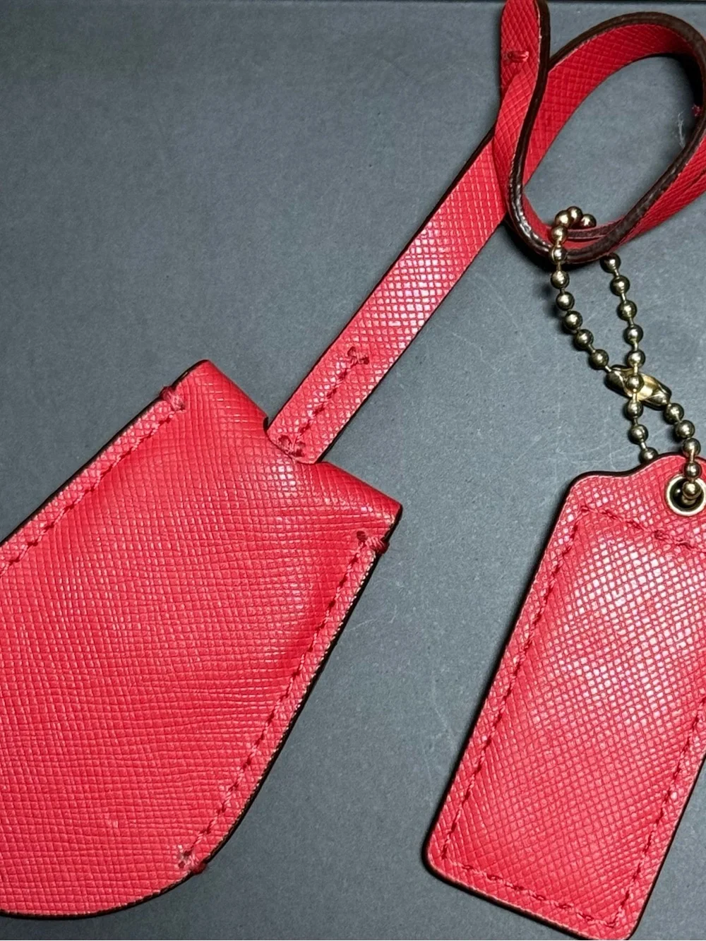 Coach Red Textured Leather Hangtag & Key Chain